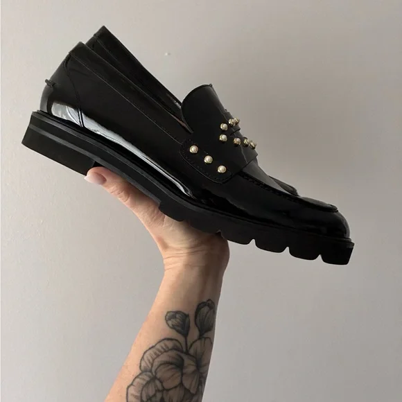 Stuart weitzman Patent Black Studded Loafers - Picture 7 of 11